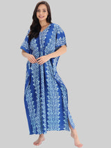 Blue and White Booti Print Cotton Kaftan by Shararat