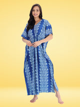 Blue and White Booti Print Cotton Kaftan by Shararat