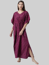 Dark Pink and Black Abstract Print Cotton Kaftan