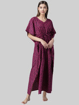 Dark Pink and Black Abstract Print Cotton Kaftan