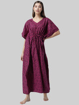 Dark Pink and Black Abstract Print Cotton Kaftan
