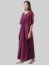 Dark Pink and Black Abstract Print Cotton Kaftan