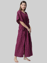Dark Pink and Black Abstract Print Cotton Kaftan