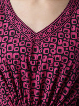 Dark Pink and Black Abstract Print Cotton Kaftan