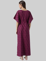 Dark Pink and Black Abstract Print Cotton Kaftan