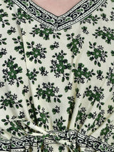 Off White and Green Floral Print Cotton Kaftan