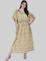 OffWhite and Yellow Floral Print Cotton Kaftan