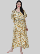 OffWhite and Yellow Floral Print Cotton Kaftan
