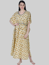 OffWhite and Yellow Floral Print Cotton Kaftan