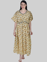 OffWhite and Yellow Floral Print Cotton Kaftan