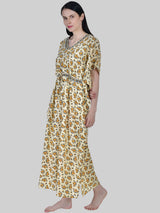 OffWhite and Yellow Floral Print Cotton Kaftan