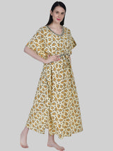 OffWhite and Yellow Floral Print Cotton Kaftan
