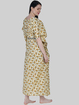 OffWhite and Yellow Floral Print Cotton Kaftan