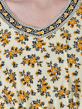 OffWhite and Yellow Floral Print Cotton Kaftan
