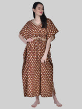 Brown and White Floral Print Cotton Kaftan