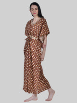 Brown and White Floral Print Cotton Kaftan