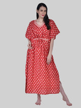 Red and White Floral Print Cotton Kaftan