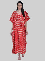 Red and White Floral Print Cotton Kaftan
