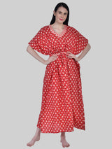 Red and White Floral Print Cotton Kaftan