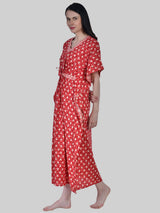 Red and White Floral Print Cotton Kaftan