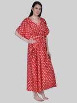 Red and White Floral Print Cotton Kaftan