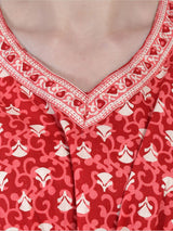 Red and White Floral Print Cotton Kaftan