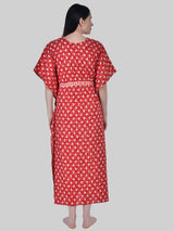Red and White Floral Print Cotton Kaftan