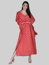 Red and White Floral Print Cotton Kaftan