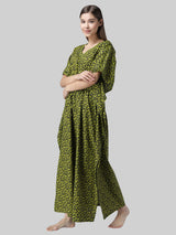Green and Black Abstract Print Cotton Kaftan