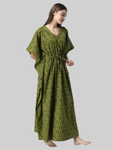 Green and Black Abstract Print Cotton Kaftan