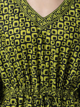Green and Black Abstract Print Cotton Kaftan