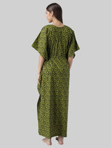 Green and Black Abstract Print Cotton Kaftan