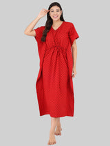 Red Booti Print Cotton Kaftan