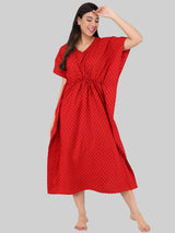 Red Booti Print Cotton Kaftan