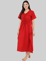Red Booti Print Cotton Kaftan