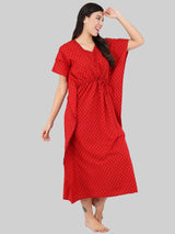 Red Booti Print Cotton Kaftan