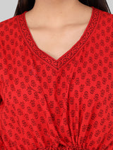 Red Booti Print Cotton Kaftan