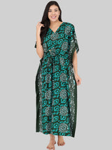 Green and White Floral Print Cotton Kaftan