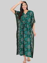 Green and White Floral Print Cotton Kaftan