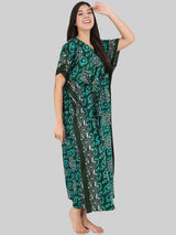 Green and White Floral Print Cotton Kaftan