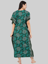 Green and White Floral Print Cotton Kaftan