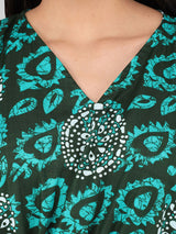 Green and White Floral Print Cotton Kaftan