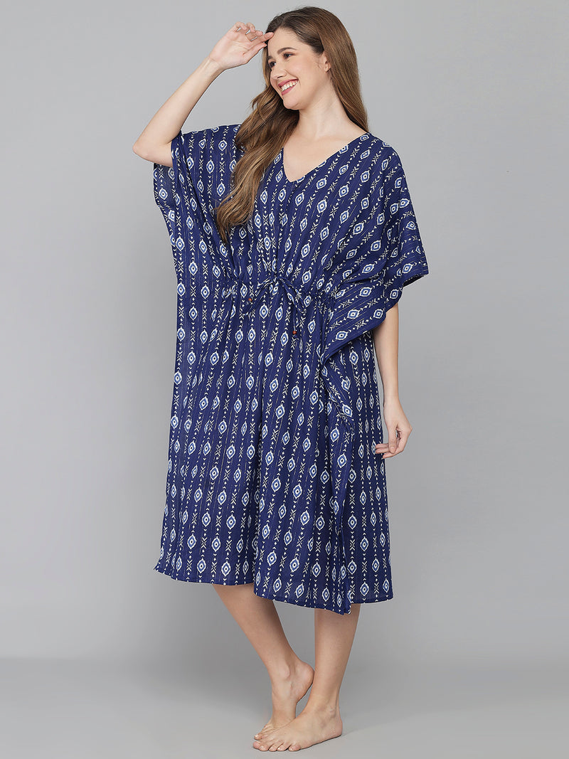 Royal Blue Batik Print Cotton Kaftan