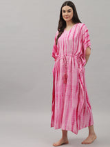 Pink Tie and Dye Print Rayon Kaftan