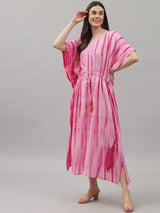 Pink Tie and Dye Print Rayon Kaftan