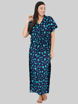 Sea Blue Triangle Print Cotton Kaftan