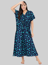 Sea Blue Triangle Print Cotton Kaftan
