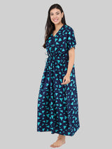 Sea Blue Triangle Print Cotton Kaftan