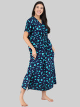 Sea Blue Triangle Print Cotton Kaftan