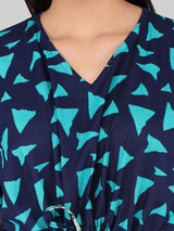Sea Blue Triangle Print Cotton Kaftan